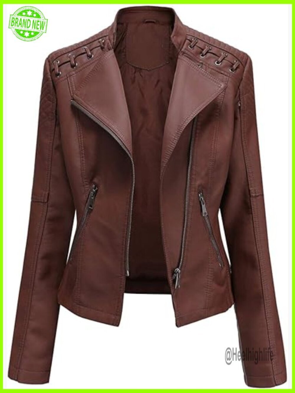 Slim Fit Quilted Faux Leather Moto Jacket with Side Pockets